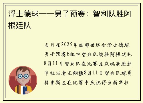 浮士德球——男子预赛：智利队胜阿根廷队